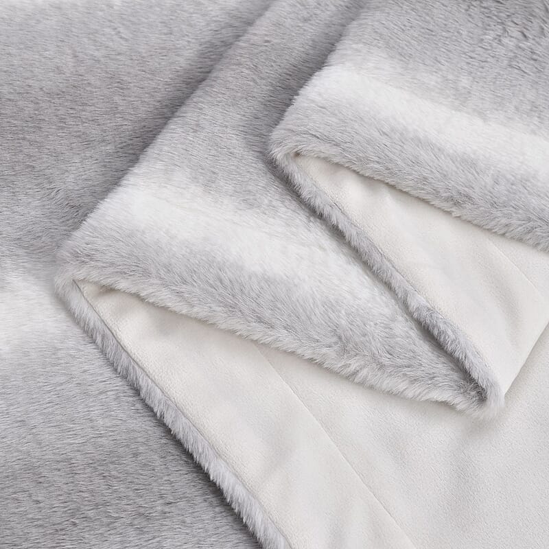 Homesmart Beige Stripe Pattern Microfiber, Faux Rabbit Fur Layer Reversible Blanket