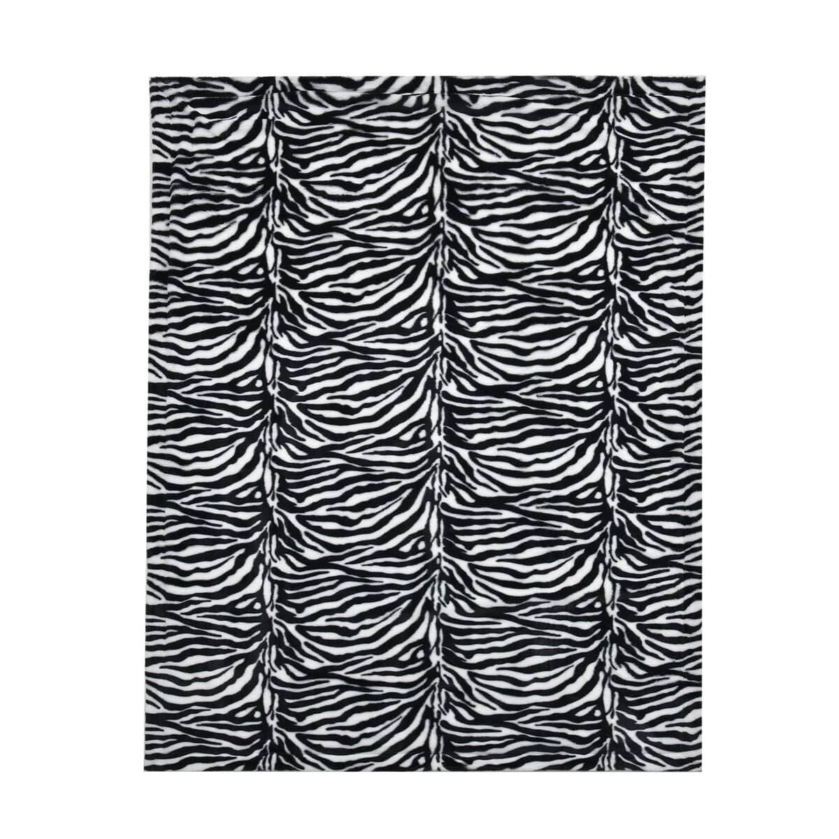 Homesmart Black Stripe & Zebra Pattern Microfiber, Faux Rabbit Fur Layer Reversible Blanket image number 1