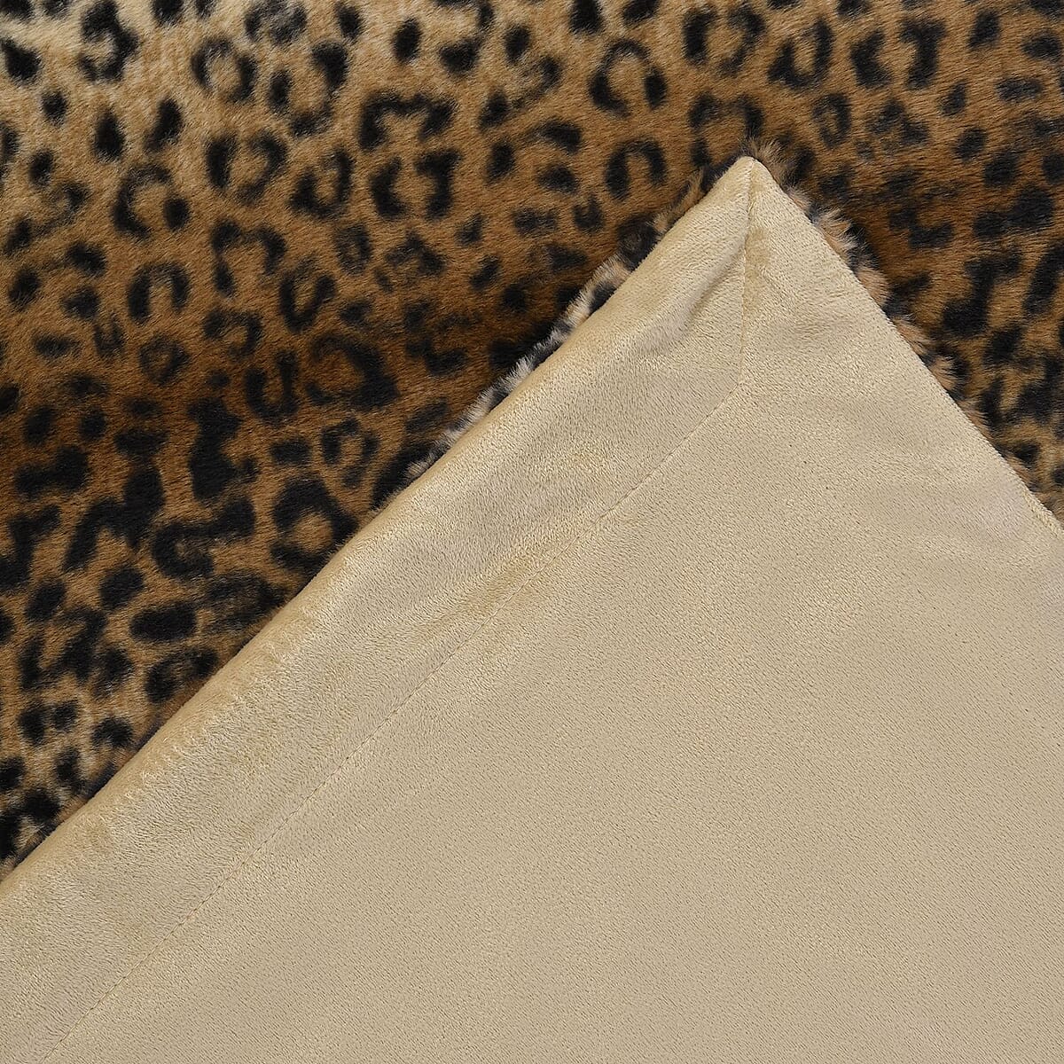 Homesmart Brown Stripe & Leopard Pattern Microfiber, Faux Rabbit Fur Layer Reversible Blanket image number 3
