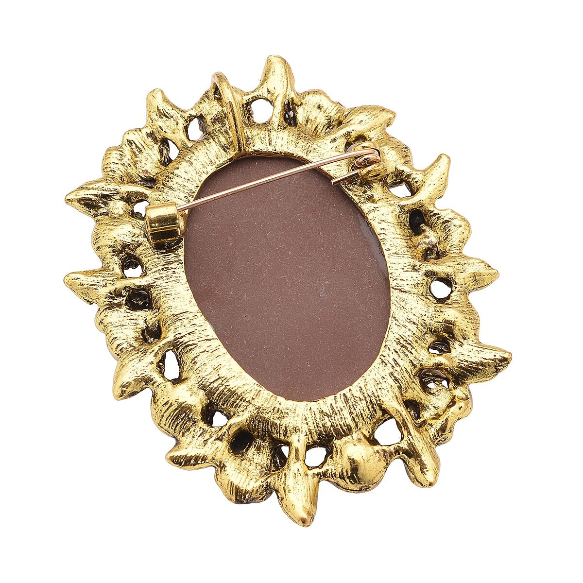 Brown Resin Cameo and Austrian Crystal Brooch Goldtone 25.00 ctw image number 3