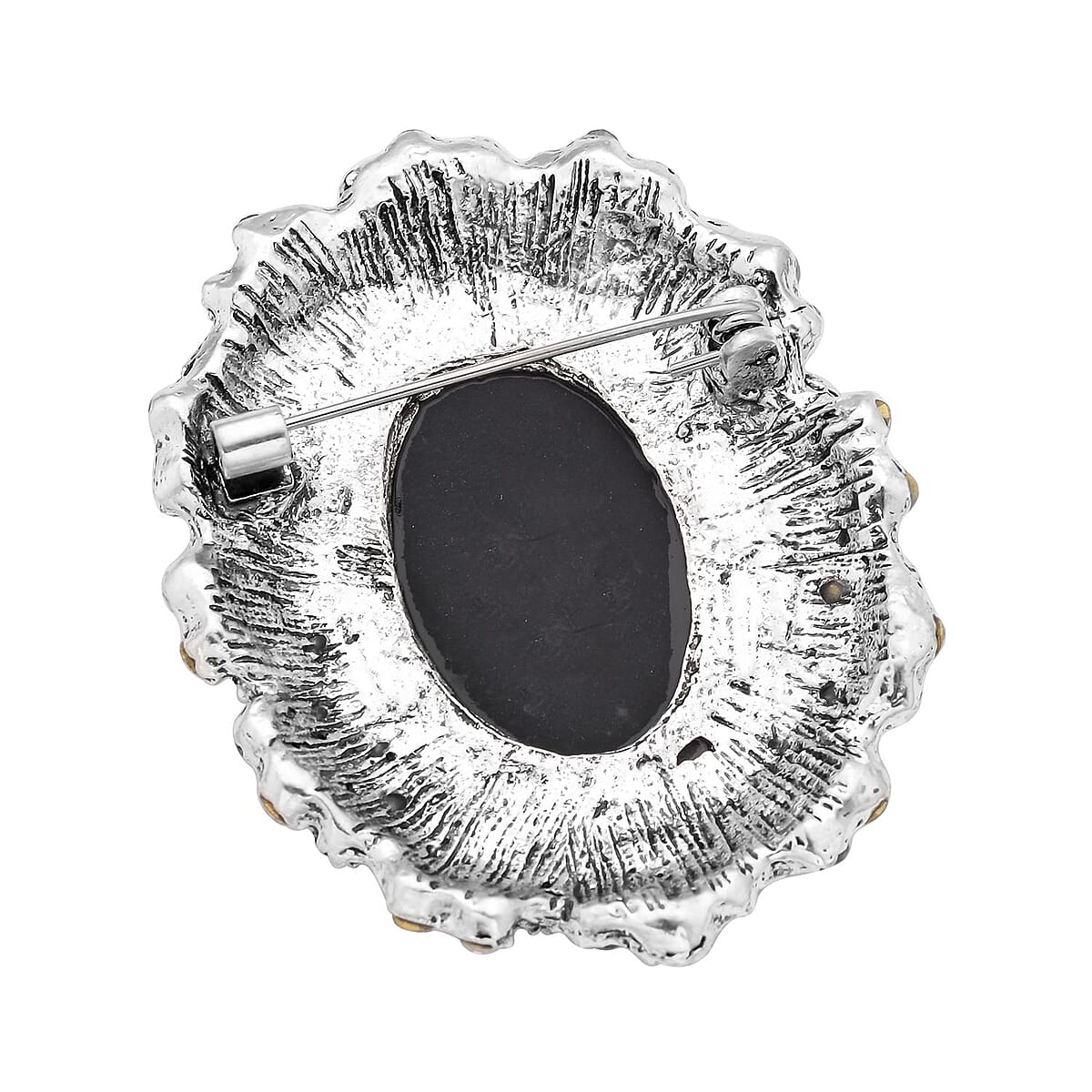 Gray Resin Cameo and Austrian Crystal Brooch Silvertone 20.00 ctw image number 3