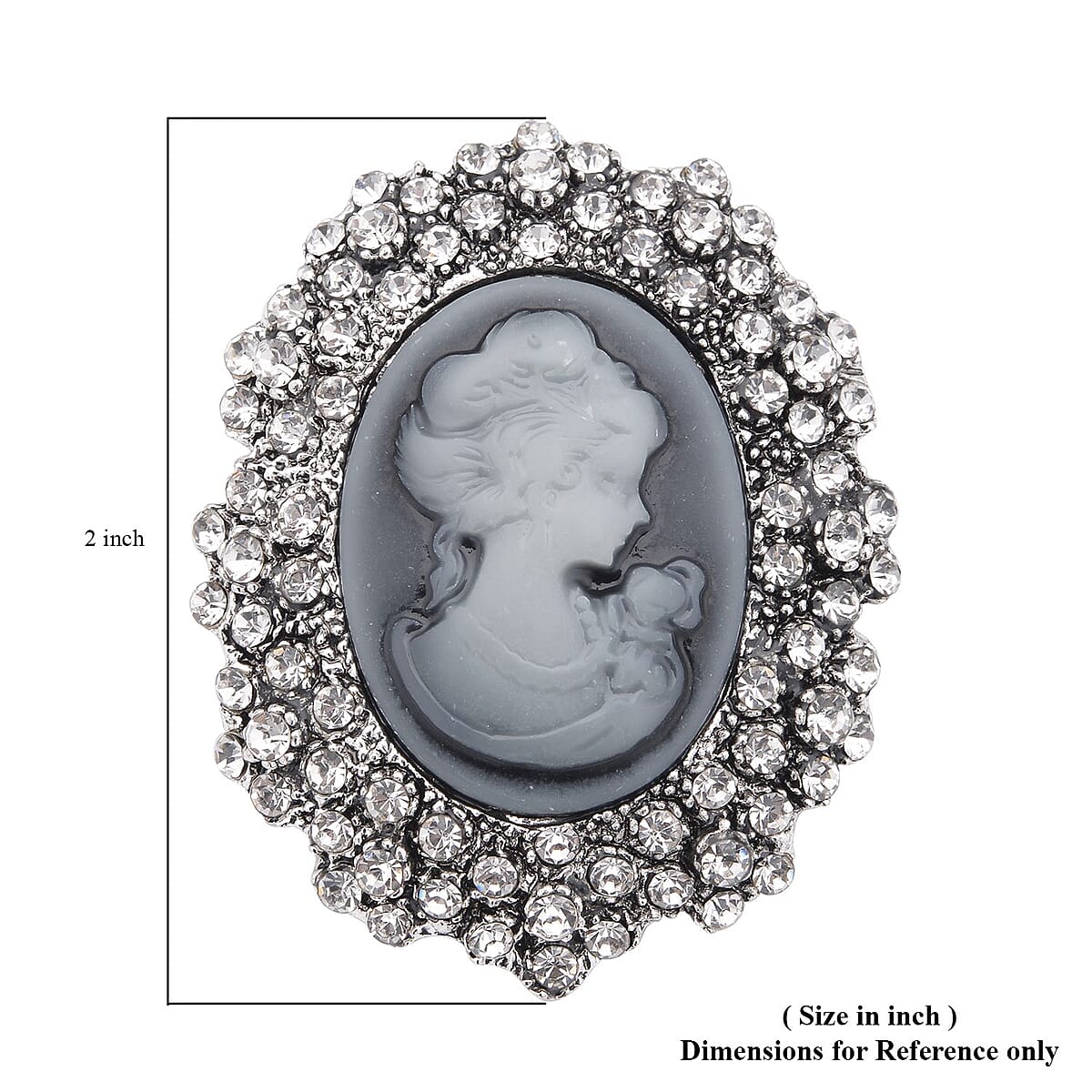 Gray Resin Cameo and Austrian Crystal Brooch Silvertone 20.00 ctw image number 4
