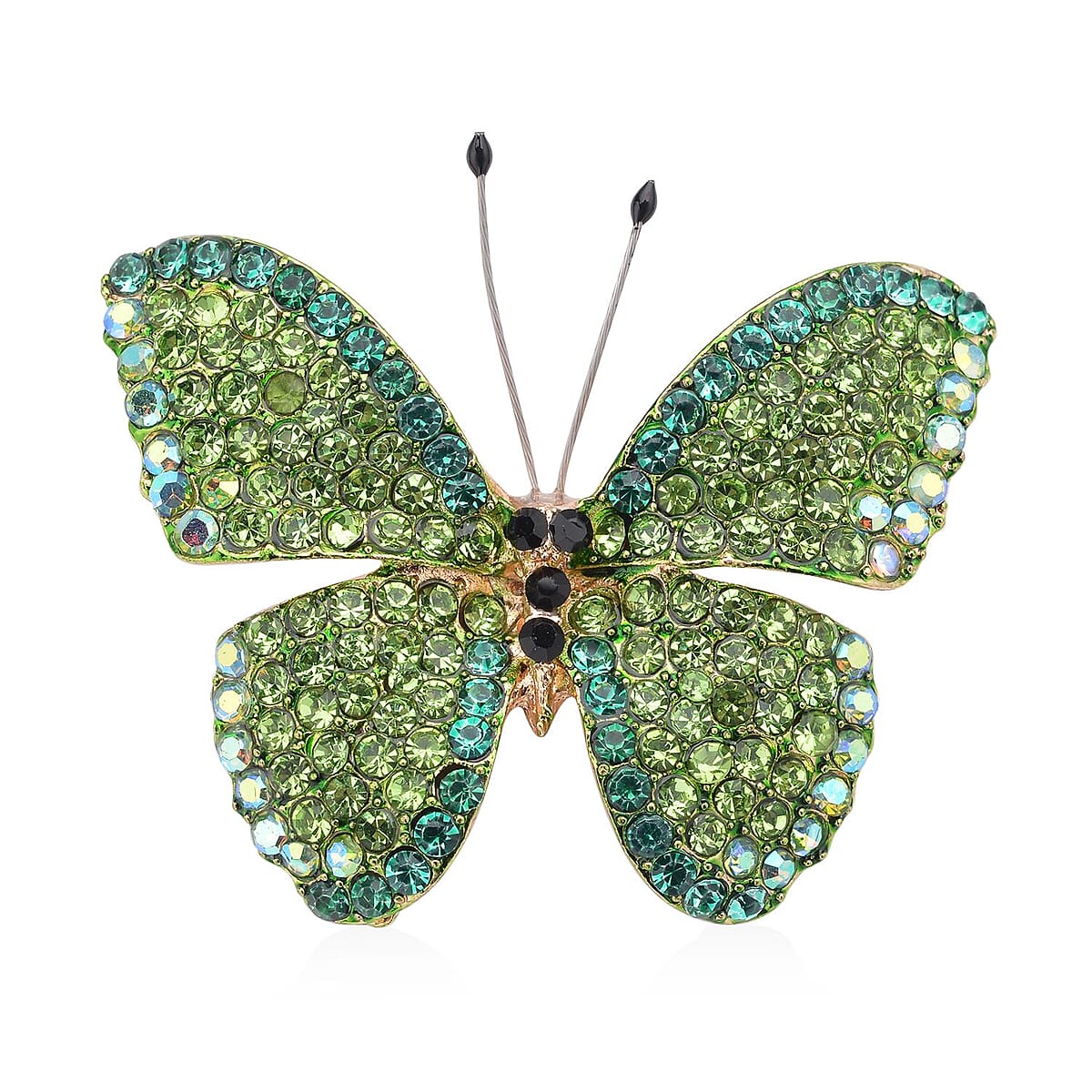 Green, Black and Green Magic Color Austrian Crystal Butterfly Brooch in Goldtone image number 0