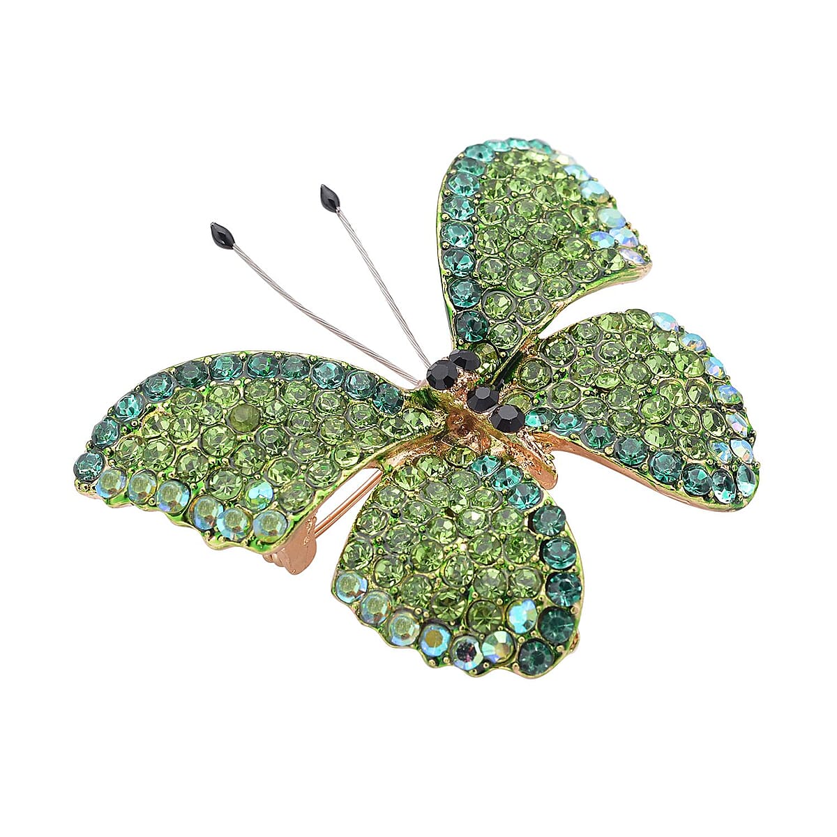 Green, Black and Green Magic Color Austrian Crystal Butterfly Brooch in Goldtone image number 2