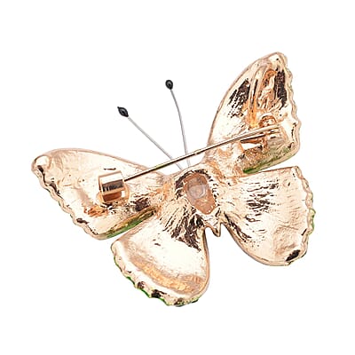 Green, Black and Green Magic Color Austrian Crystal Butterfly Brooch in Goldtone