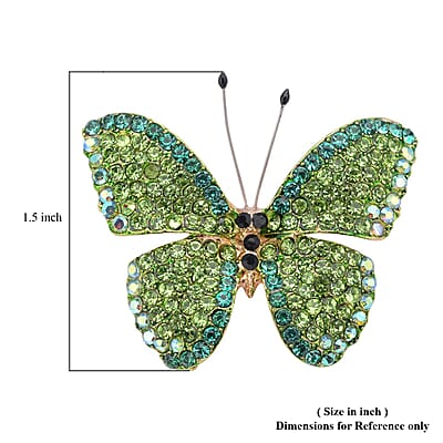 Green, Black and Green Magic Color Austrian Crystal Butterfly Brooch in Goldtone