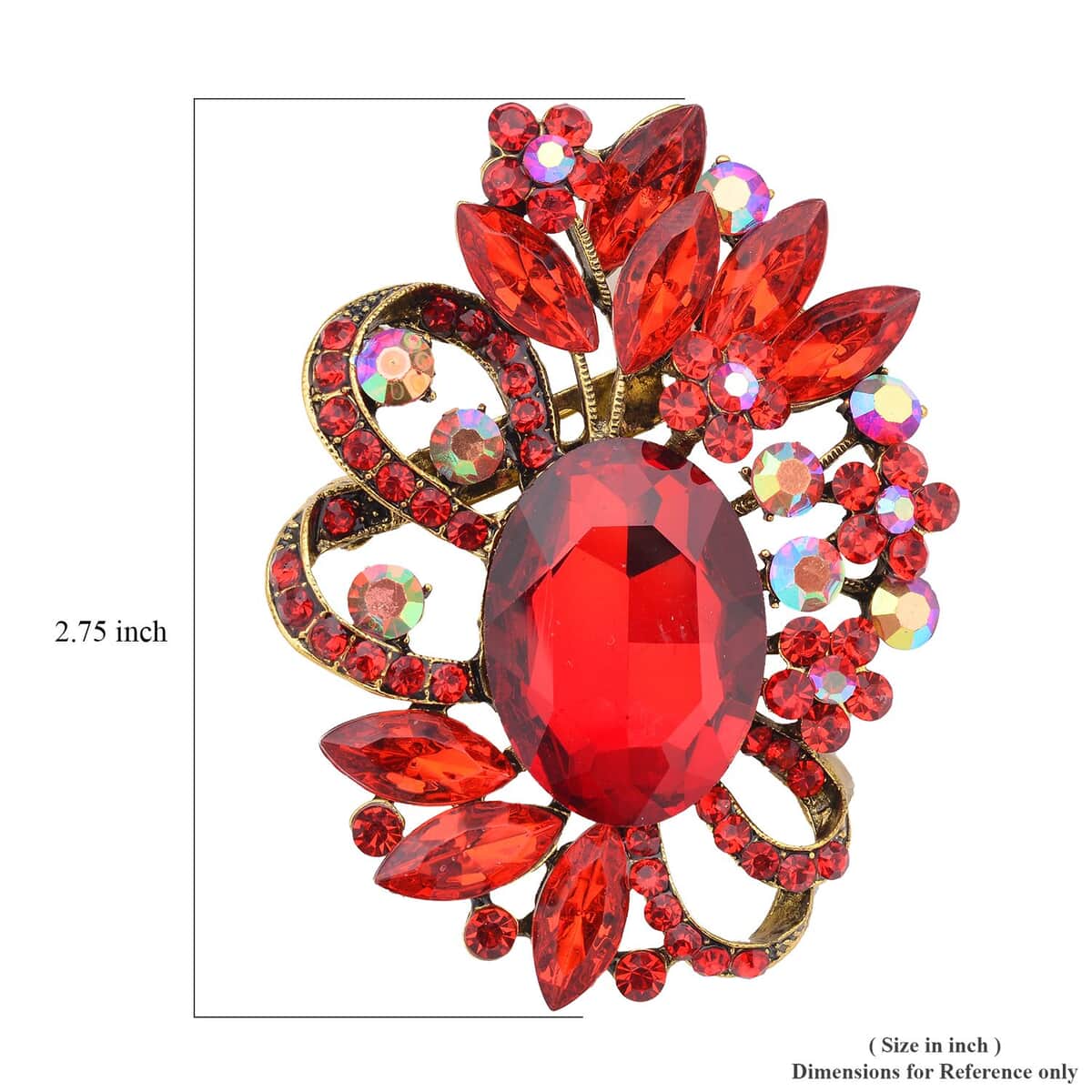 Red Austrian Crystal and Red Glass Floral Brooch in Goldtone image number 4