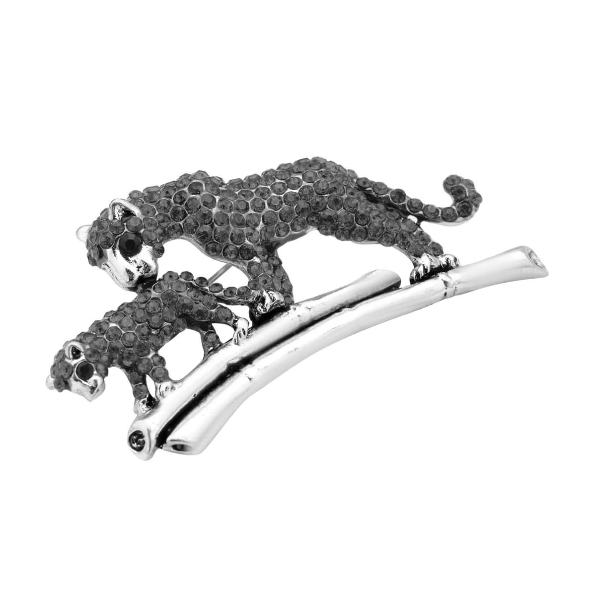 Red and Black Austrian Crystal and Enameled Panther Brooch in Silvertone image number 2