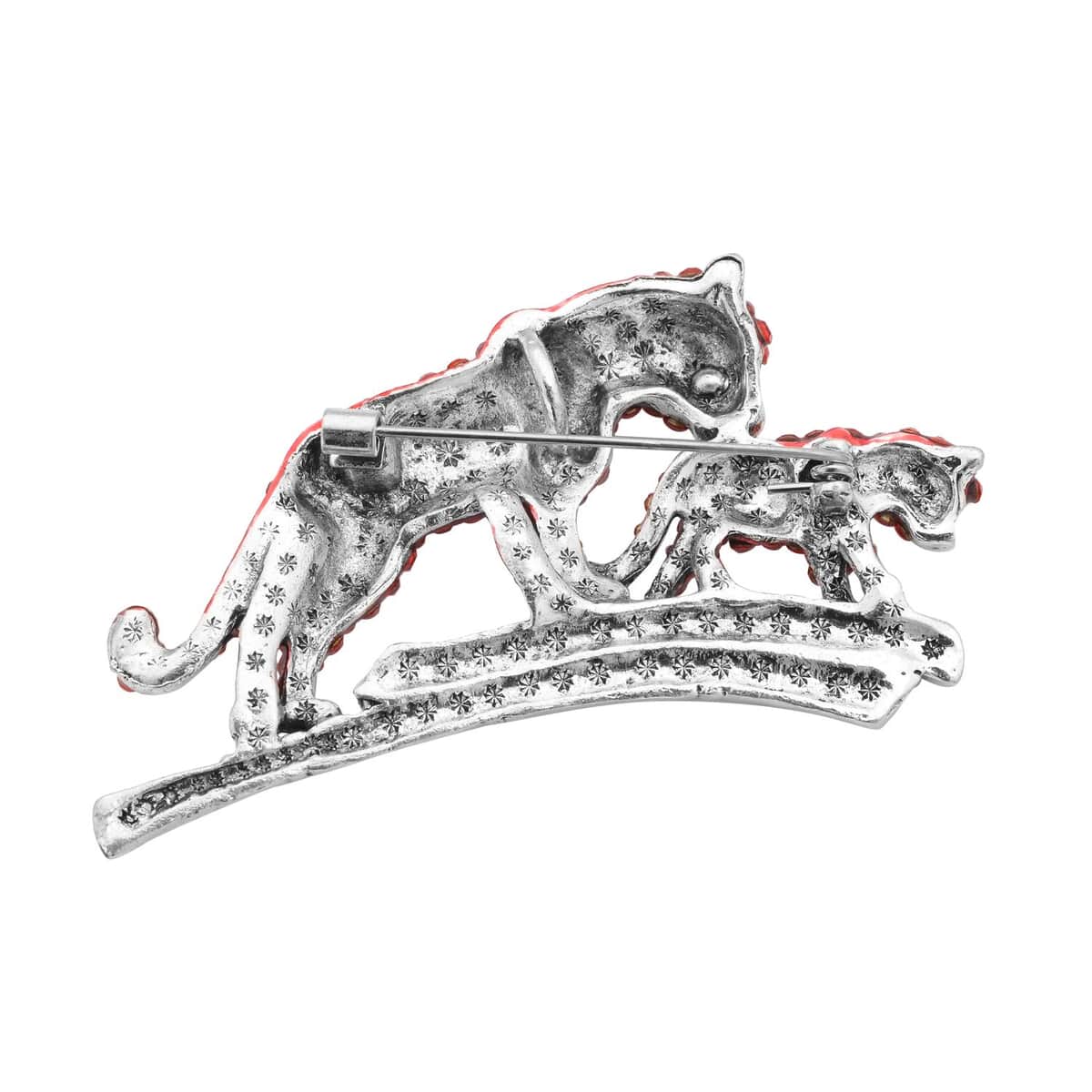 Red and Black Austrian Crystal and Enameled Panther Brooch in Silvertone image number 3