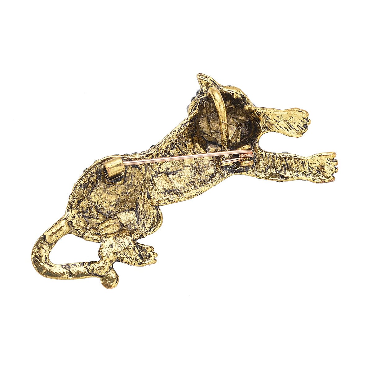 Neon Green and Green Multi Color Austrian Crystal, Black Glass Panther Brooch in Goldtone image number 3