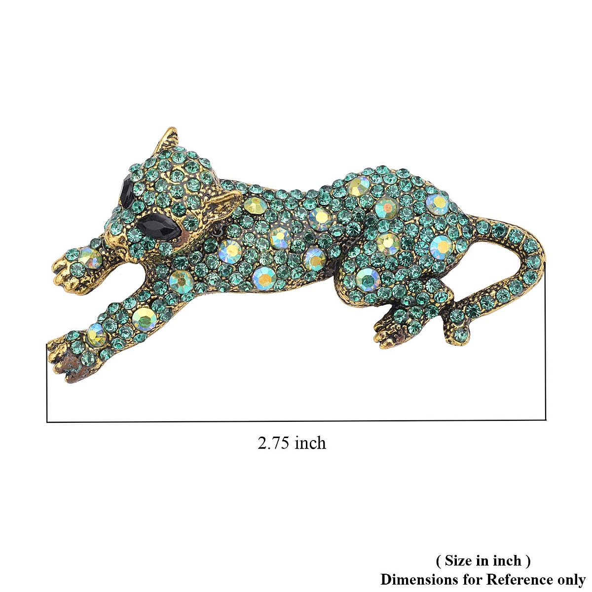 Neon Green and Green Multi Color Austrian Crystal, Black Glass Panther Brooch in Goldtone image number 4