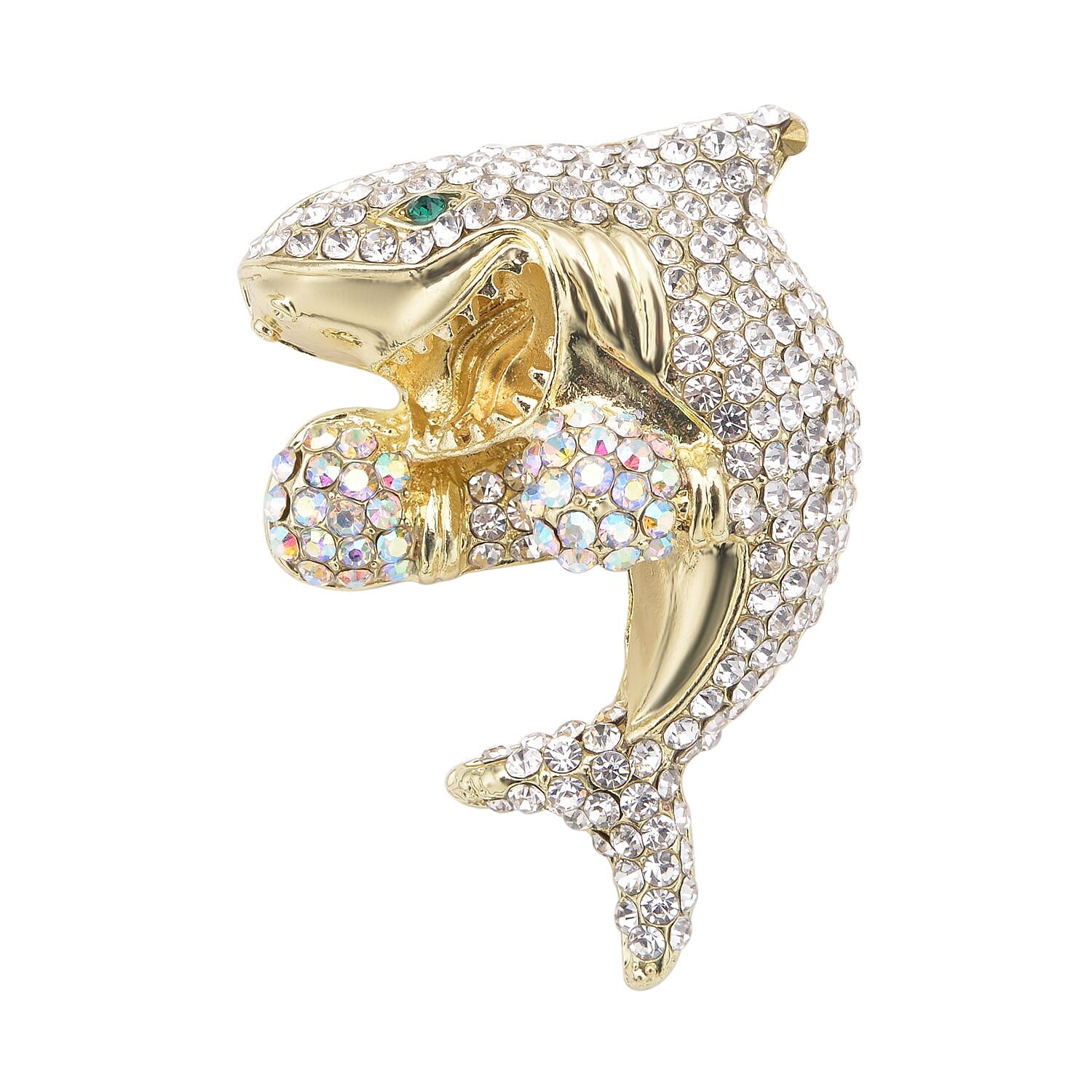 Multi Color Austrian Crystal, Green Glass and Enamel Owl Brooch in Goldtone