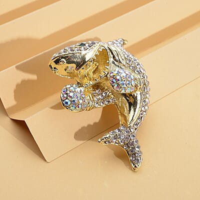 Multi Color Austrian Crystal Dolphin Brooch in Goldtone