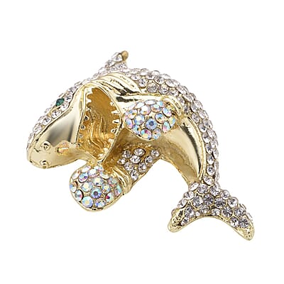 Multi Color Austrian Crystal Dolphin Brooch in Goldtone