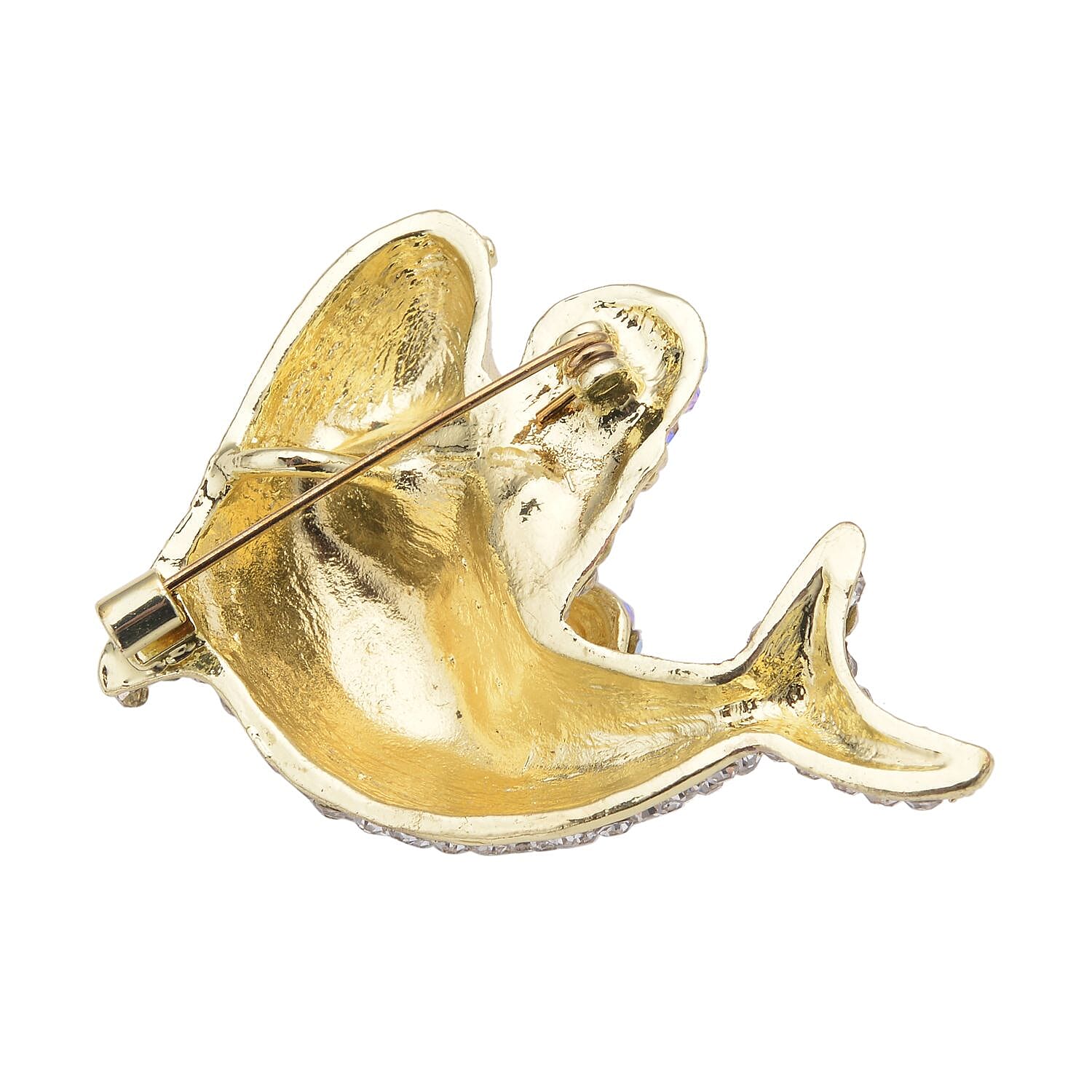 Multi Color Austrian Crystal Dolphin Brooch in Goldtone