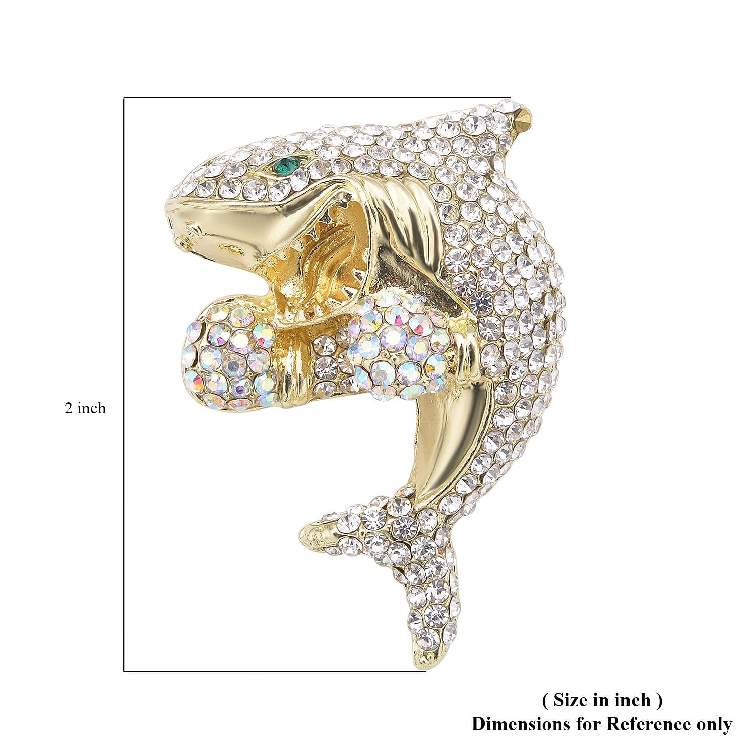 Multi Color Austrian Crystal Dolphin Brooch in Goldtone