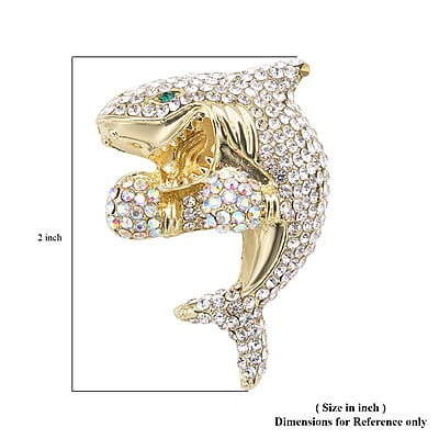 Multi Color Austrian Crystal Dolphin Brooch in Goldtone