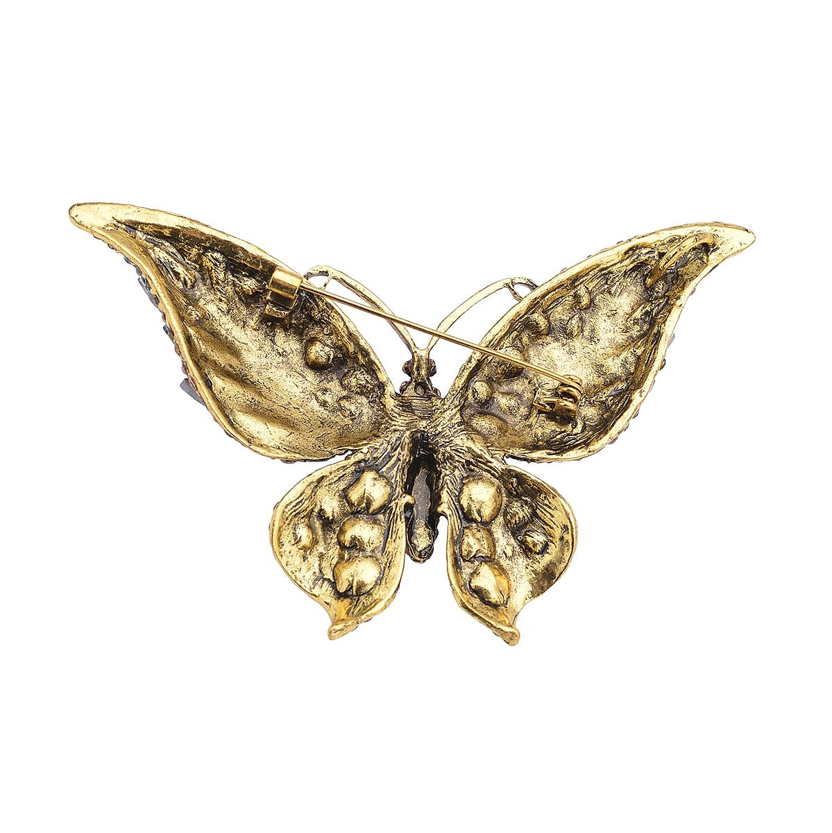 Multi Color Glass and Multi Color Austrian Crystal Butterfly Brooch in Goldtone image number 3