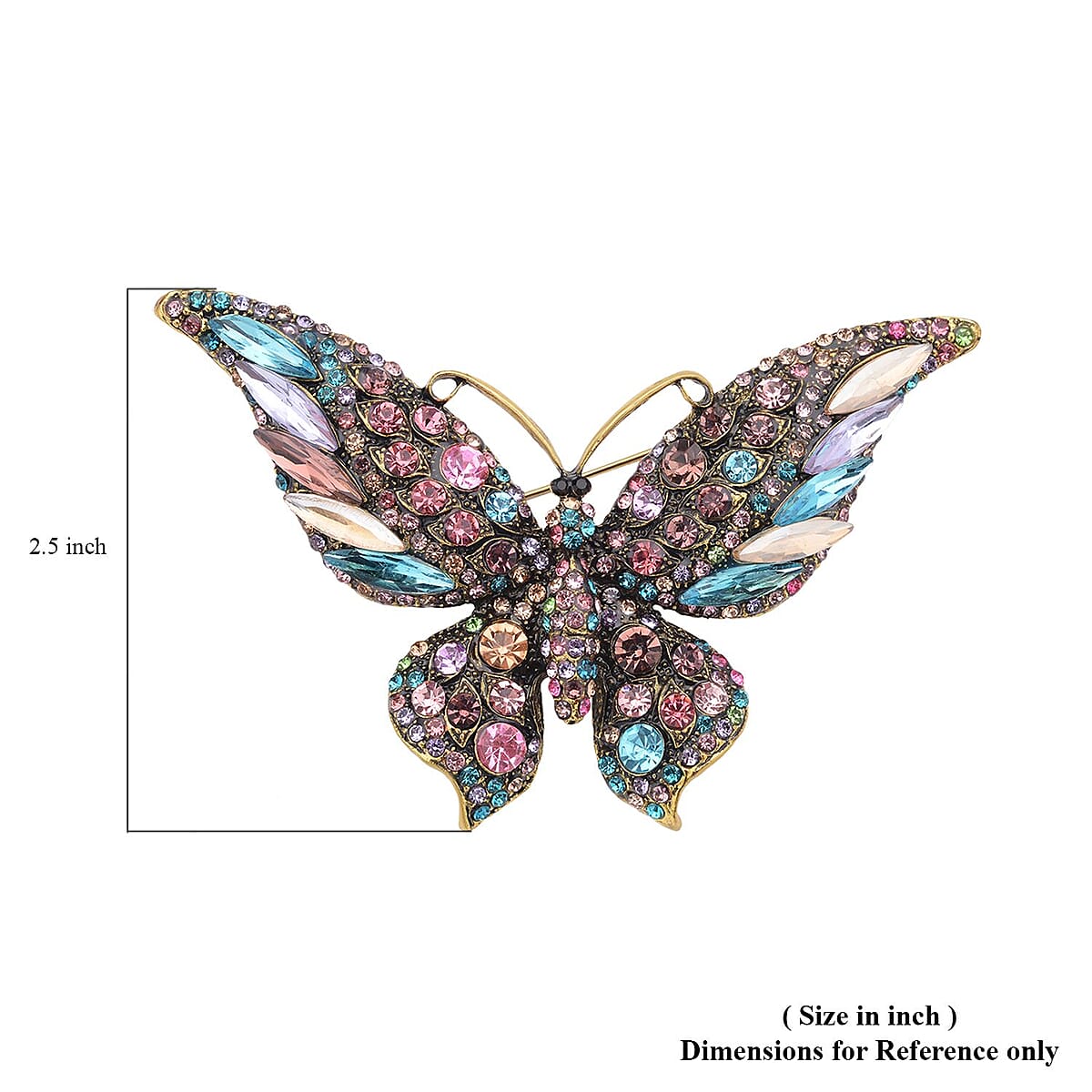 Multi Color Glass and Multi Color Austrian Crystal Butterfly Brooch in Goldtone image number 4
