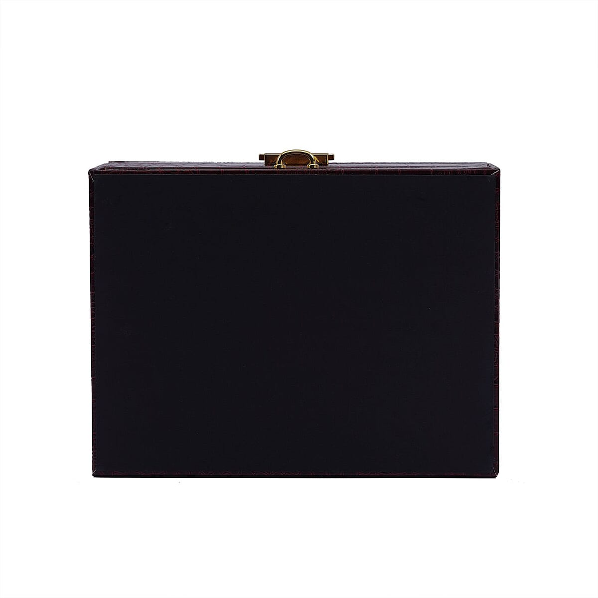 Wine Red Croc Embossed 2 Layer Faux Leather Jewelry Box with Lock and Key (8.4"x6.8"x4.5") image number 4