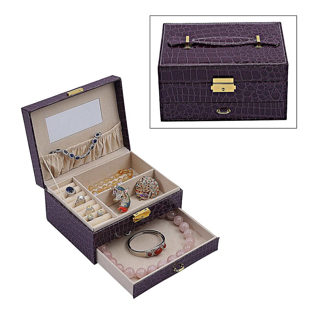 Buy Purple Croc Embossed Faux Leather Layer Jewelry Organizer