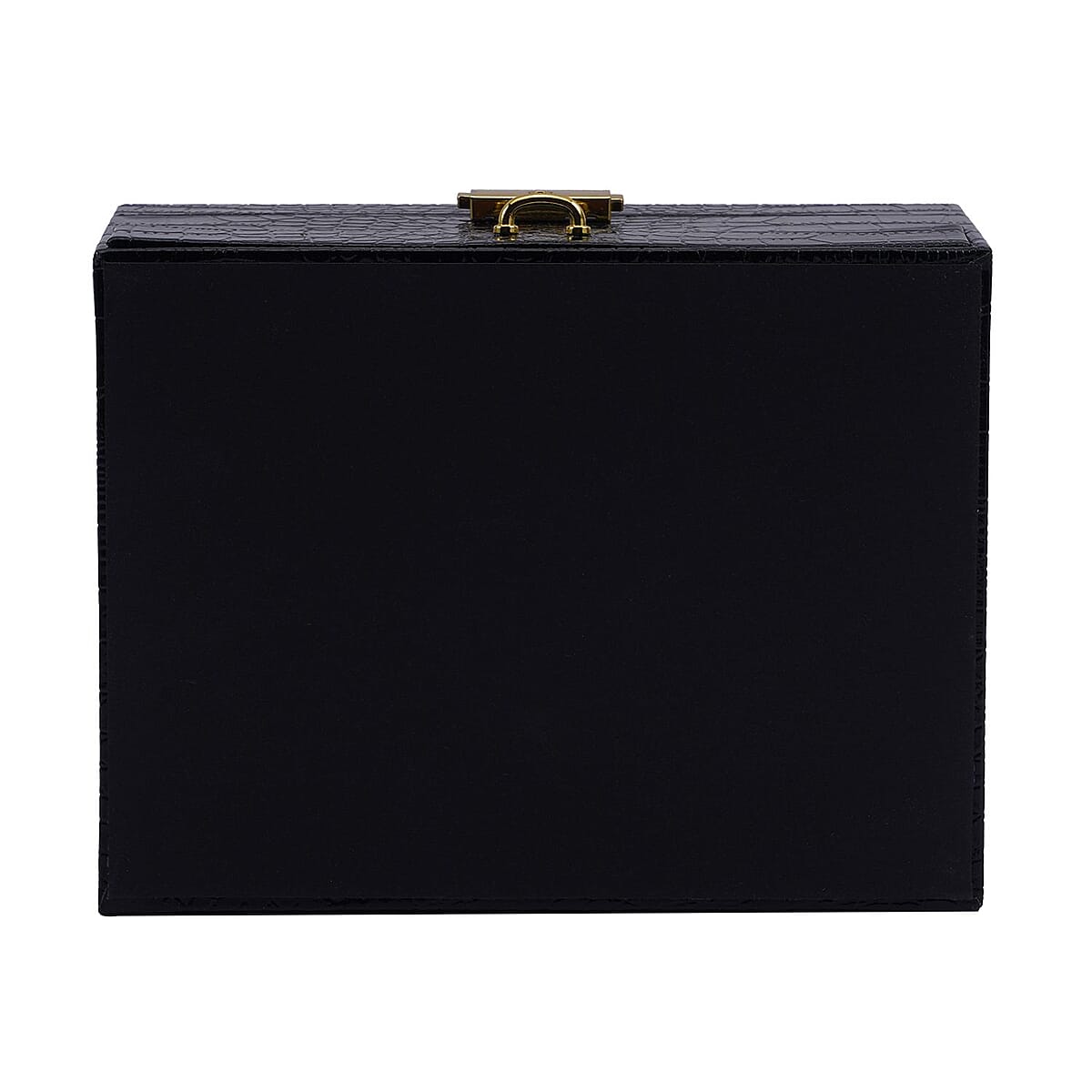 Black Croc Embossed Faux Leather 2 Layer Jewelry Organizer With Mirror Lock and Key | Jewelry Box for Women | Portable Jewelry Box | Jewelry Holder | Jewelry Storage | Jewelry Organizer image number 4