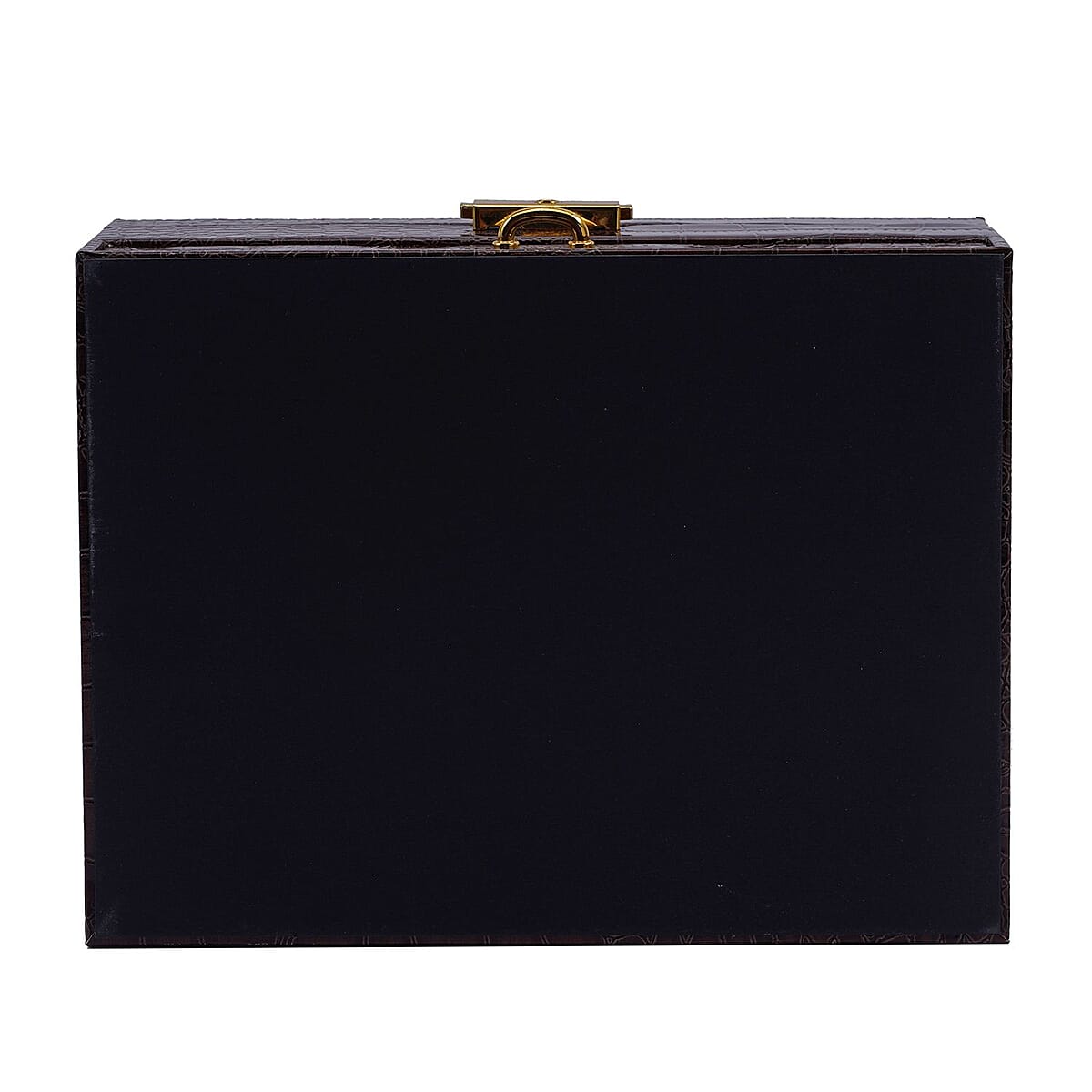 Coffee Croc Embossed Faux Leather 2 Layer Jewelry Organizer With Mirror Lock and Key | Jewelry Box for Women | Portable Jewelry Box | Jewelry Holder | Jewelry Storage | Jewelry Organizer image number 4