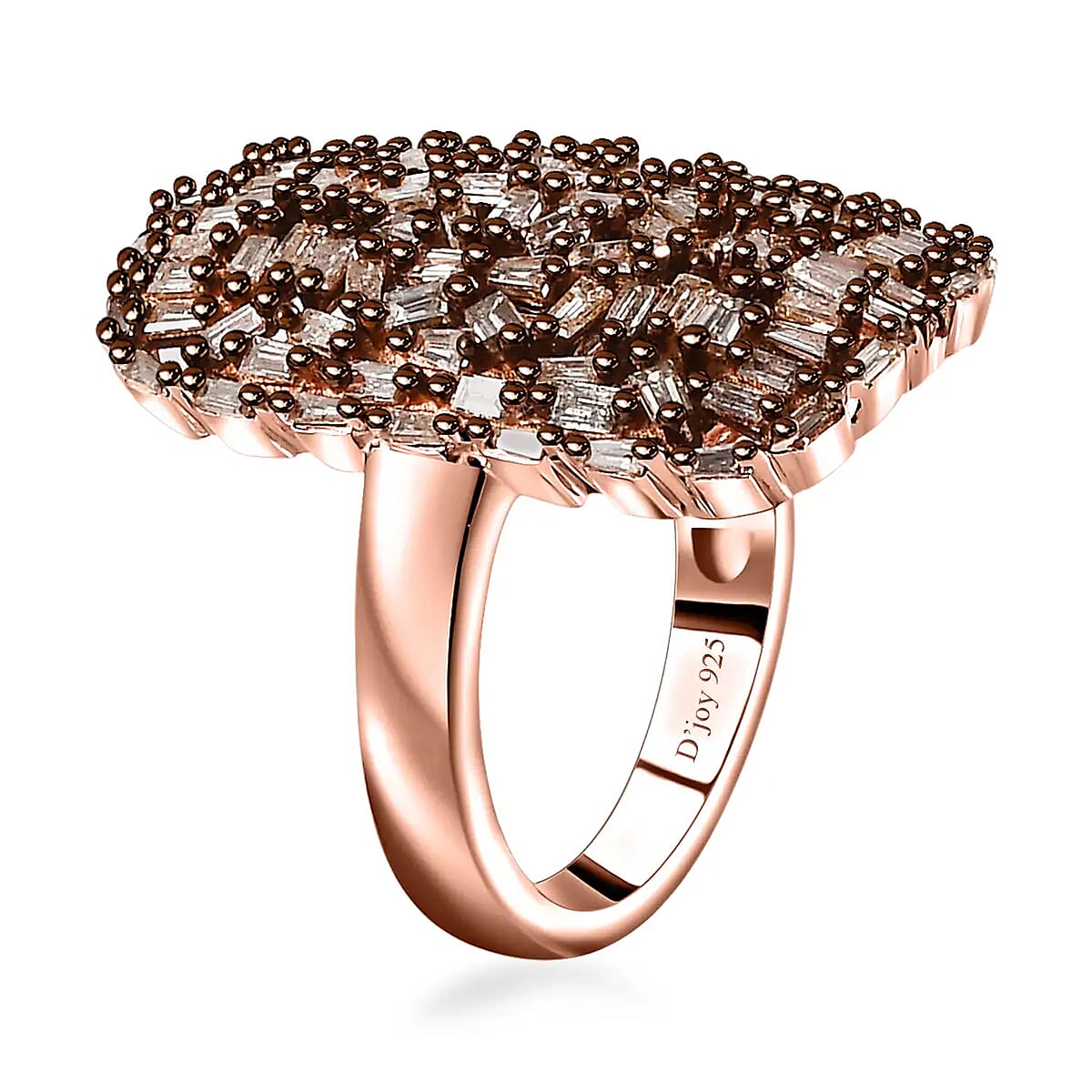 Natural Champagne Diamond Cluster Ring, Champagne Diamond Ring, Cluster Cocktail Ring, Vermeil Rose Gold Over Sterling Silver Ring, Champagne Diamond Jewelry For Her 1.00 ctw (Size 6.00) image number 5