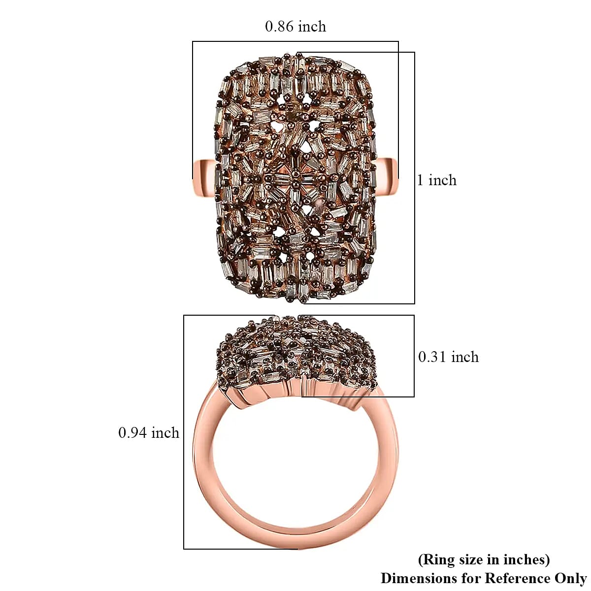 Natural Champagne Diamond Cluster Ring, Champagne Diamond Ring, Cluster Cocktail Ring, Vermeil Rose Gold Over Sterling Silver Ring, Champagne Diamond Jewelry For Her 1.00 ctw (Size 6.00) image number 6