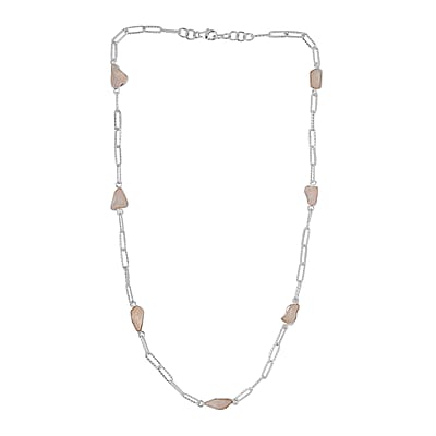 Artisan Crafted Rough Cut Ethiopian Welo Opal Paper Clip Chain Station Necklace 22 Inches in Sterling Silver 9.75 ctw
