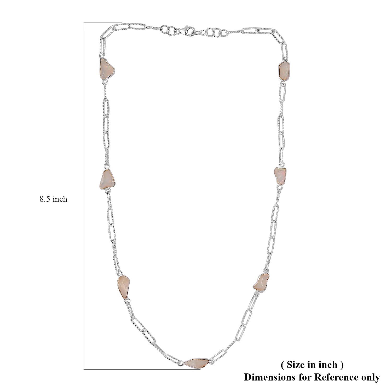 Artisan Crafted Rough Cut Ethiopian Welo Opal Paper Clip Chain Station Necklace 22 Inches in Sterling Silver 9.75 ctw