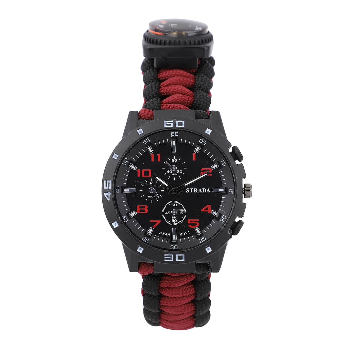 STRADA Japanese Movement Water Resistant Watch with Red and Black Nylon Strap and Stainless Steel Back image number 0