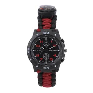 STRADA Japanese Movement Water Resistant Watch with Red and Black Nylon Strap and Stainless Steel Back