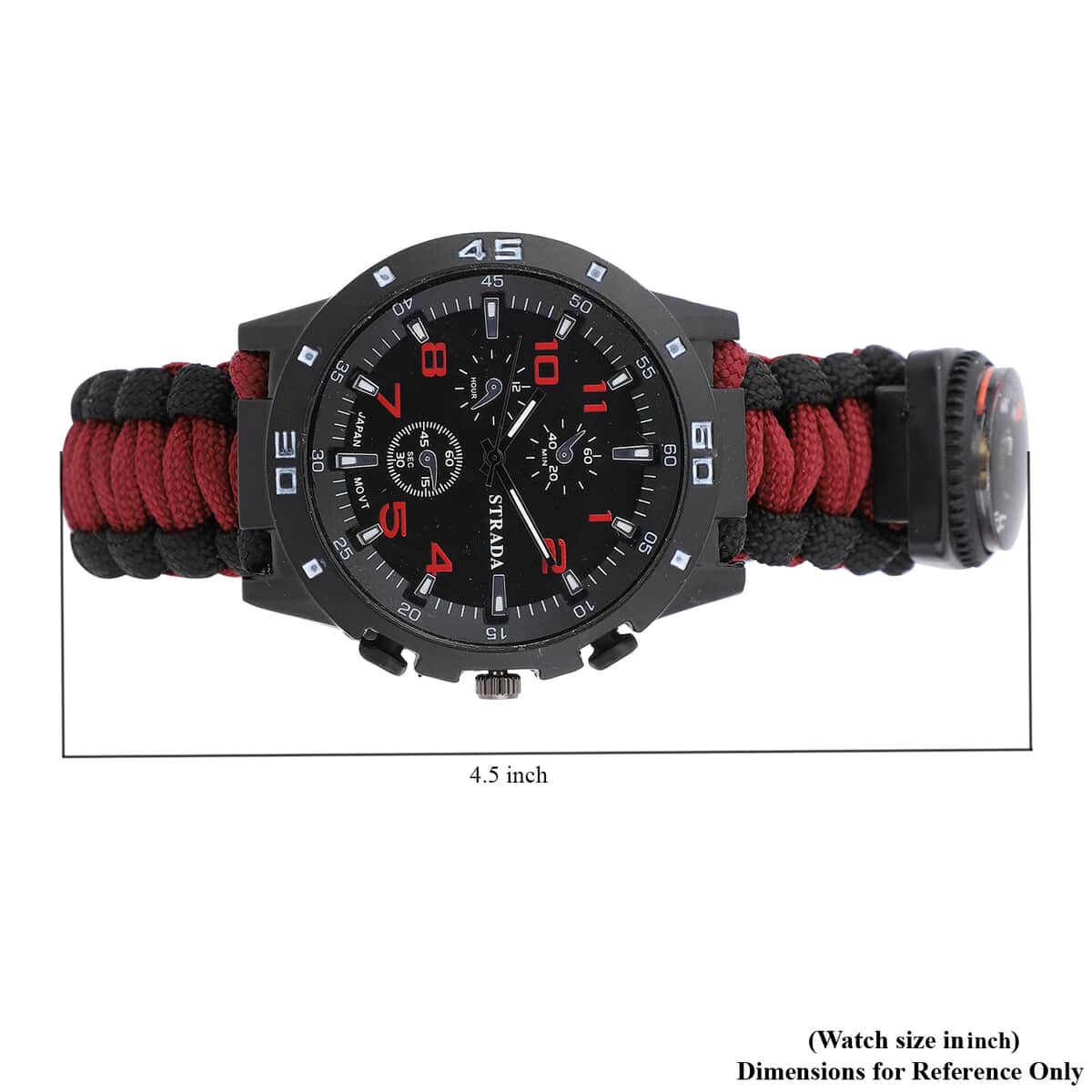 STRADA Japanese Movement Water Resistant Watch with Red and Black Nylon Strap and Stainless Steel Back image number 6