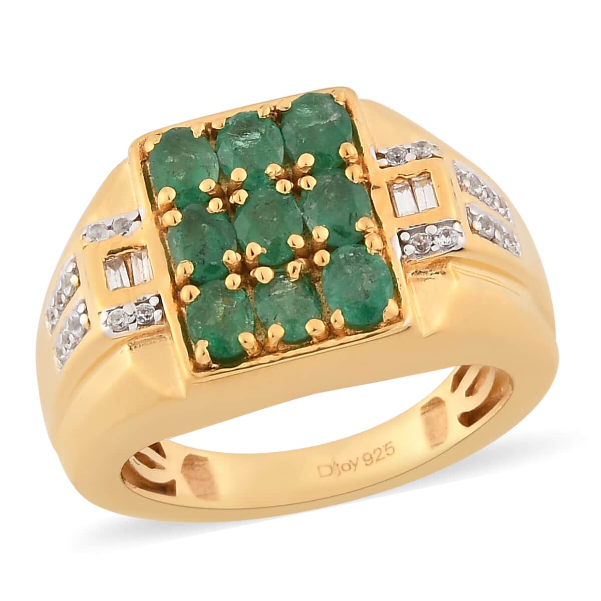 Kagem buy Zambian Emerald & White Zircon Men's Ring