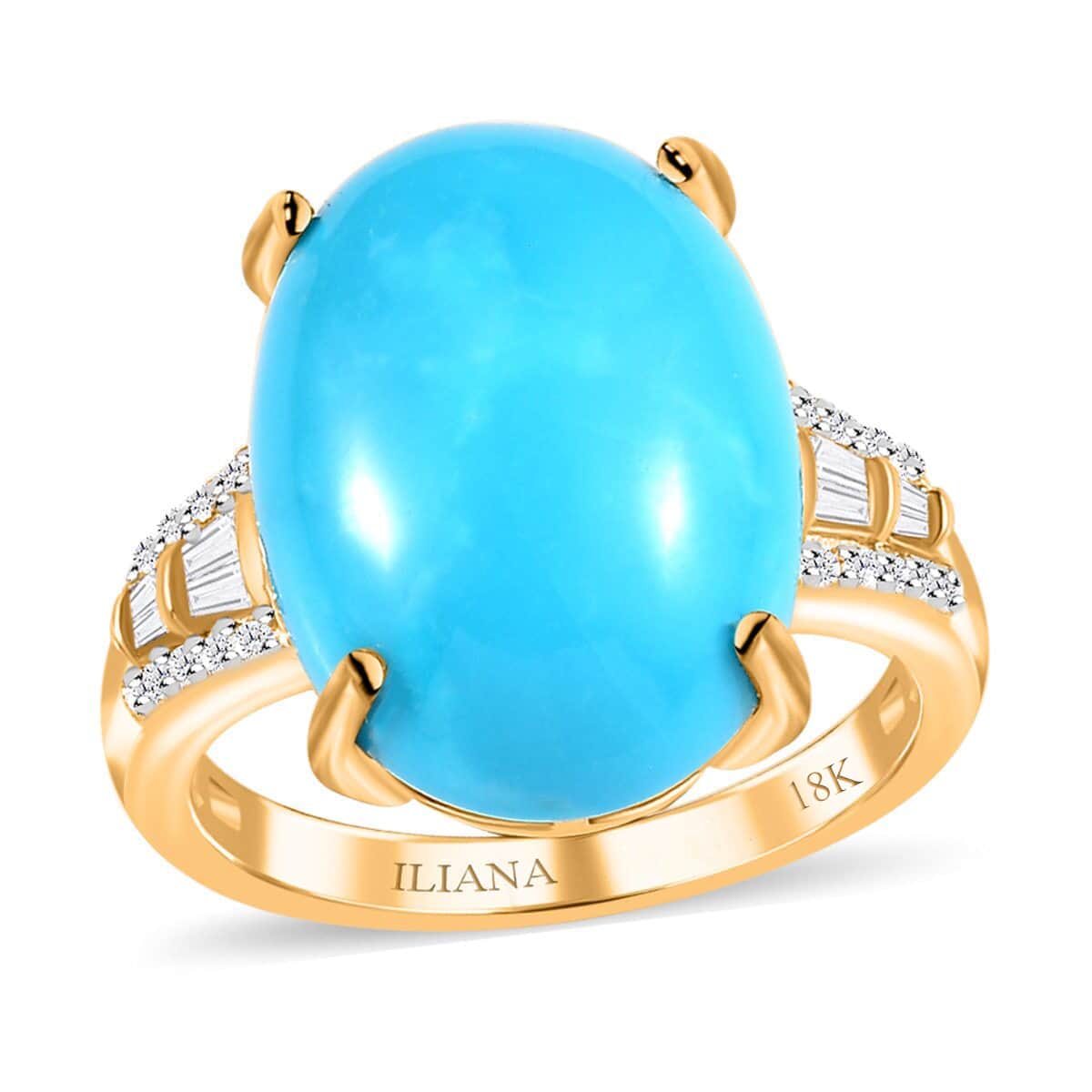 ILIANA 18K Yellow Gold AAA American Natural Sleeping Beauty Turquoise and G-H I1 Diamond Ring (Size 10.0) 4.75 Grams 10.40 ctw image number 0