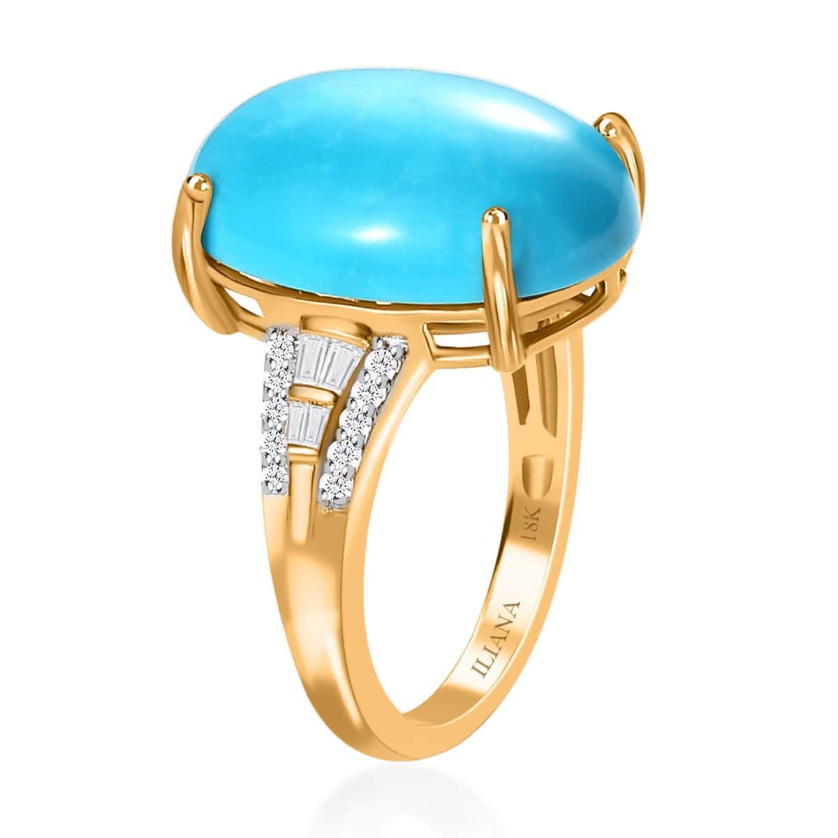 ILIANA 18K Yellow Gold AAA American Natural Sleeping Beauty Turquoise and G-H I1 Diamond Ring (Size 10.0) 4.75 Grams 10.40 ctw image number 3