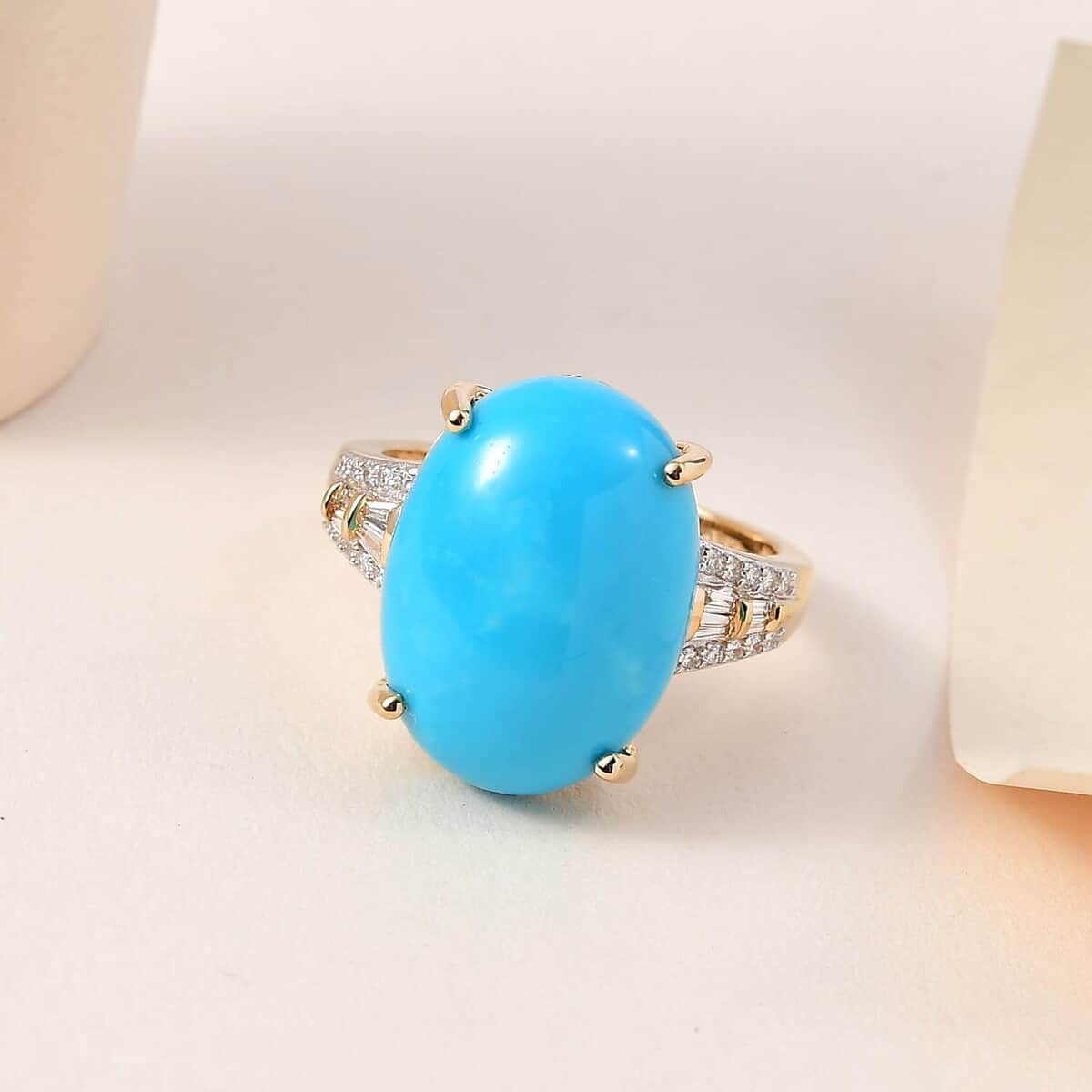 Iliana 18K Yellow Gold AAA Sleeping Beauty Turquoise and G-H I1 Diamond Ring (Size 8.0) 4.75 Grams 10.40 ctw image number 1