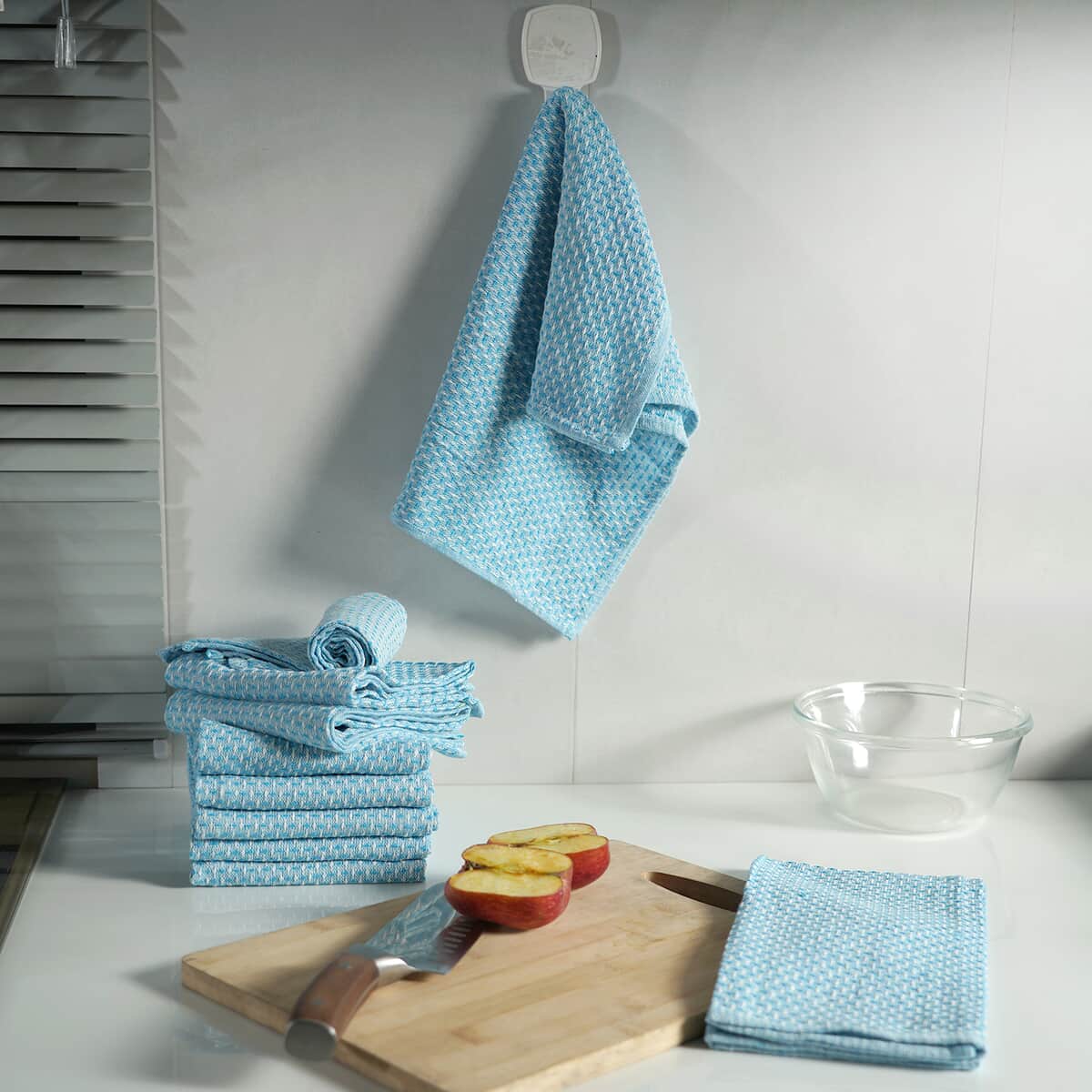 Set of 10 Solid Blue Cotton Kitchen Towels image number 1