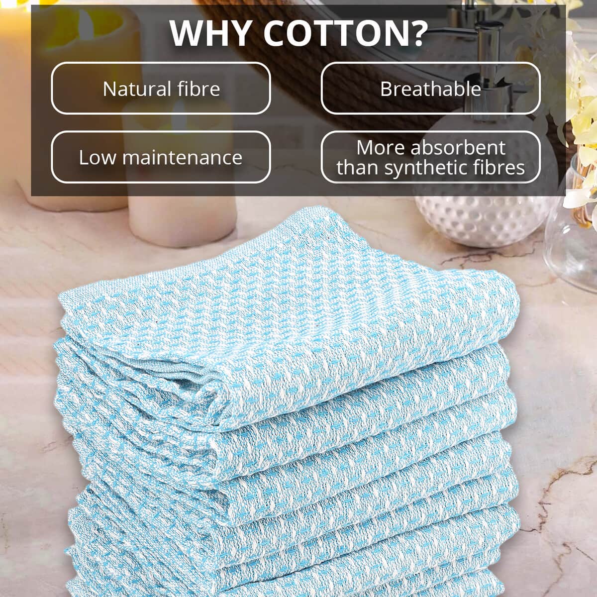 Set of 10 Solid Blue Cotton Kitchen Towels image number 2