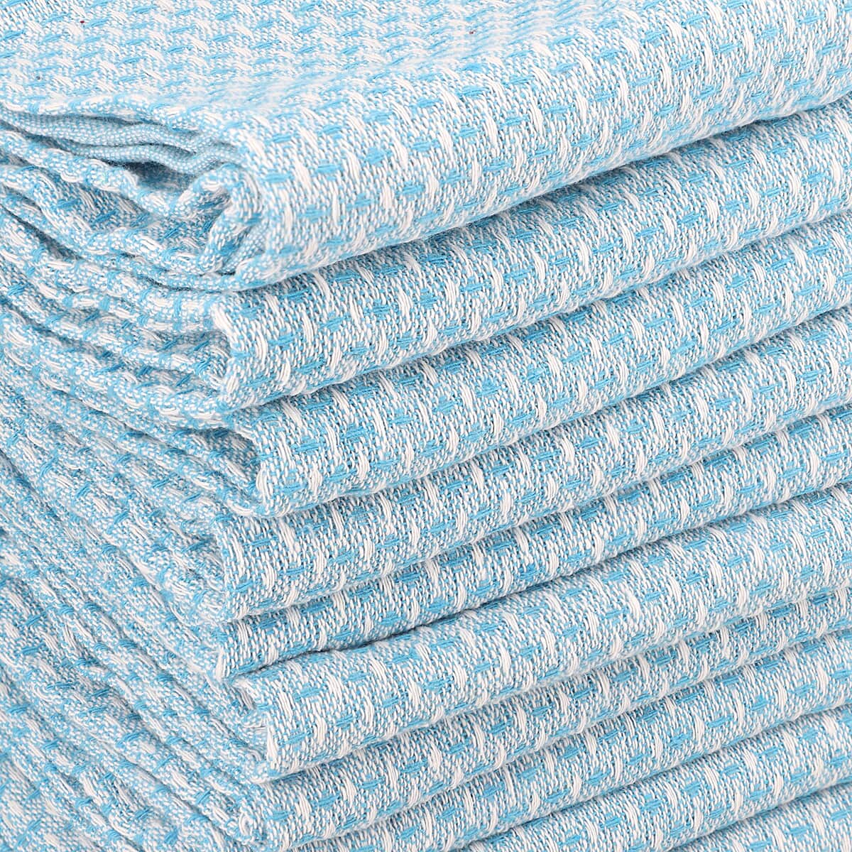 Set of 10 Solid Blue Cotton Kitchen Towels image number 5