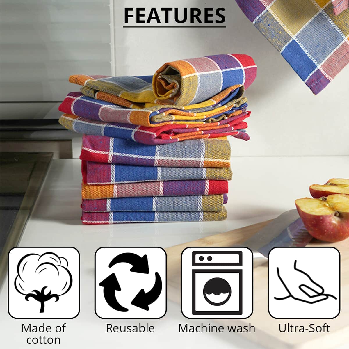 Buy Set of 10 Red Checked Cotton Kitchen Towels at ShopLC.