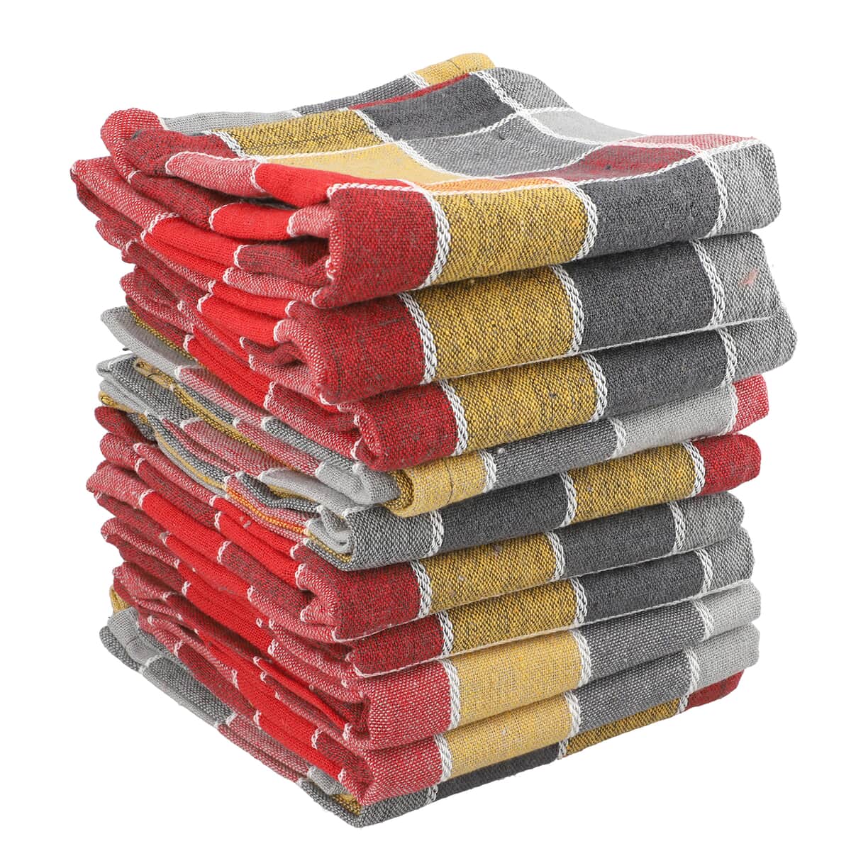 Set of 10 Gray Checked Cotton Kitchen Towels image number 5