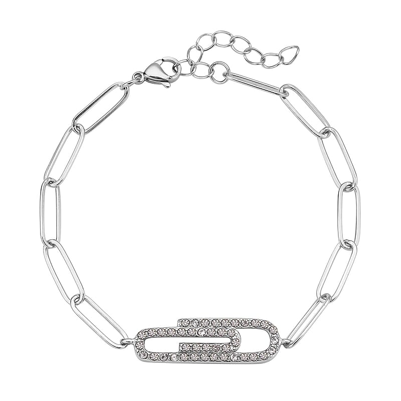 Austrian Crystal Paper Clip Bracelet in Stainless Steel (7.5-9.0In)