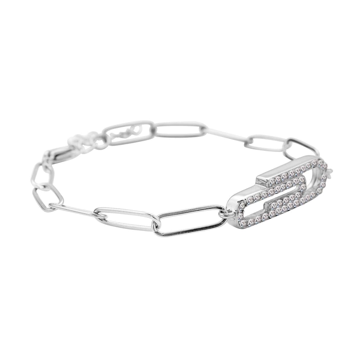 Austrian Crystal Paper Clip Bracelet in Stainless Steel (7.5-9.0In) image number 2