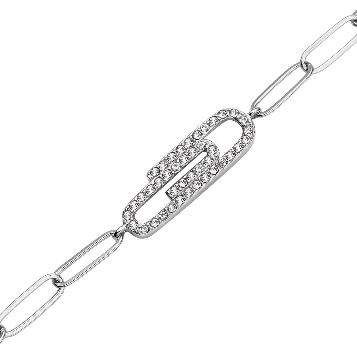 Austrian Crystal Paper Clip Bracelet in Stainless Steel (7.5-9.0In) image number 3