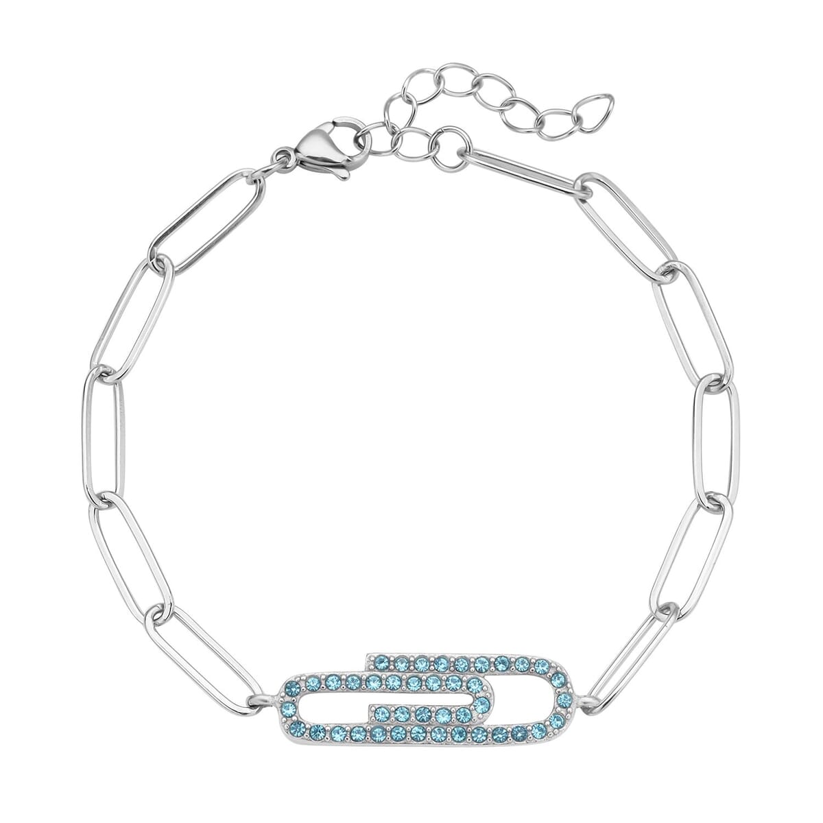 Blue Austrian Crystal Paper Clip Bracelet in Stainless Steel (7.5-9.0In) 2.00 ctw image number 0