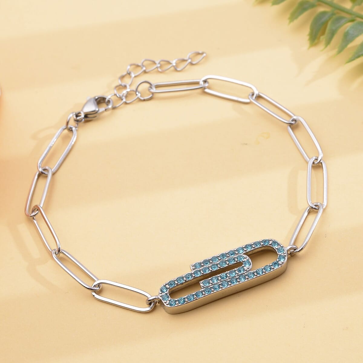 Blue Austrian Crystal Paper Clip Bracelet in Stainless Steel (7.5-9.0In) 2.00 ctw image number 1