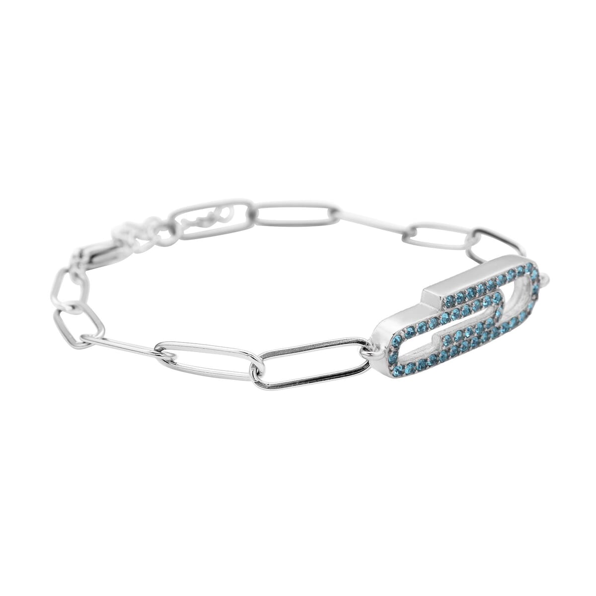 Blue Austrian Crystal Paper Clip Bracelet in Stainless Steel (7.5-9.0In) 2.00 ctw image number 2