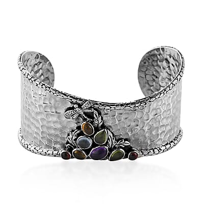 Bali Legacy Multi Gemstone Dragonfly Cuff Bracelet in Sterling Silver (Size 7.50) 4.50 ctw